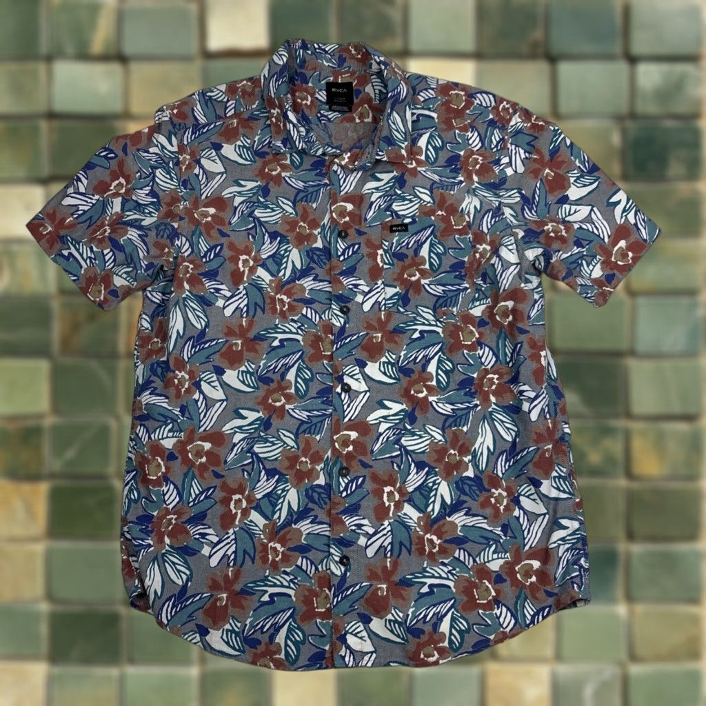 RVCA RVCA PARADISE VALLEY Floral Woven S/S Regular Fit Men's Shirt L Blue Brown Multi Size L Size US L / EU 52-54 / 3 - 1 Thumbnail