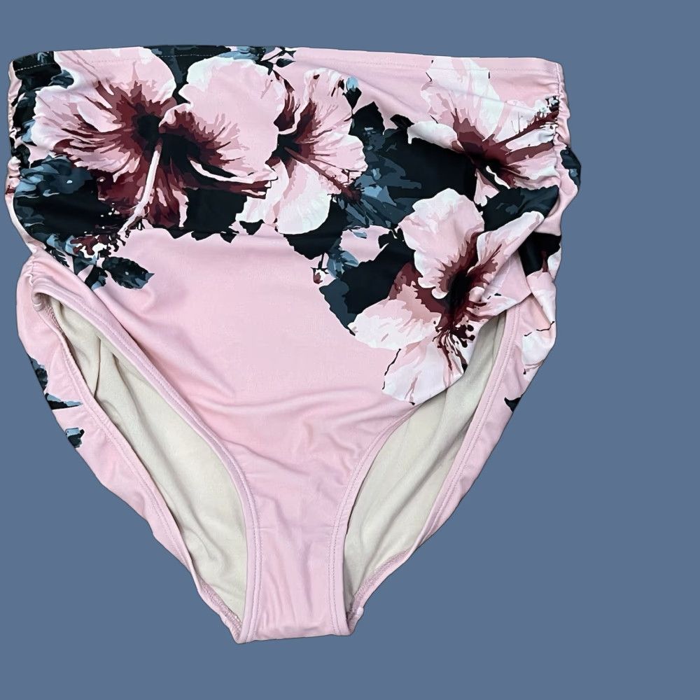Pinko Albion Bottoms Pink Floral High-Waisted Ruched L Women's Full Coverage NWT Size 36" / US 14 / IT 50 - 1 Thumbnail