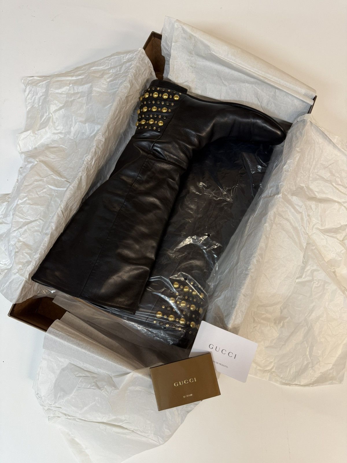 Gucci Gucci "Elizabeth" Studded Tall Boot Black Leather Gold Studs Size US 11 / EU 44 - 19 Thumbnail