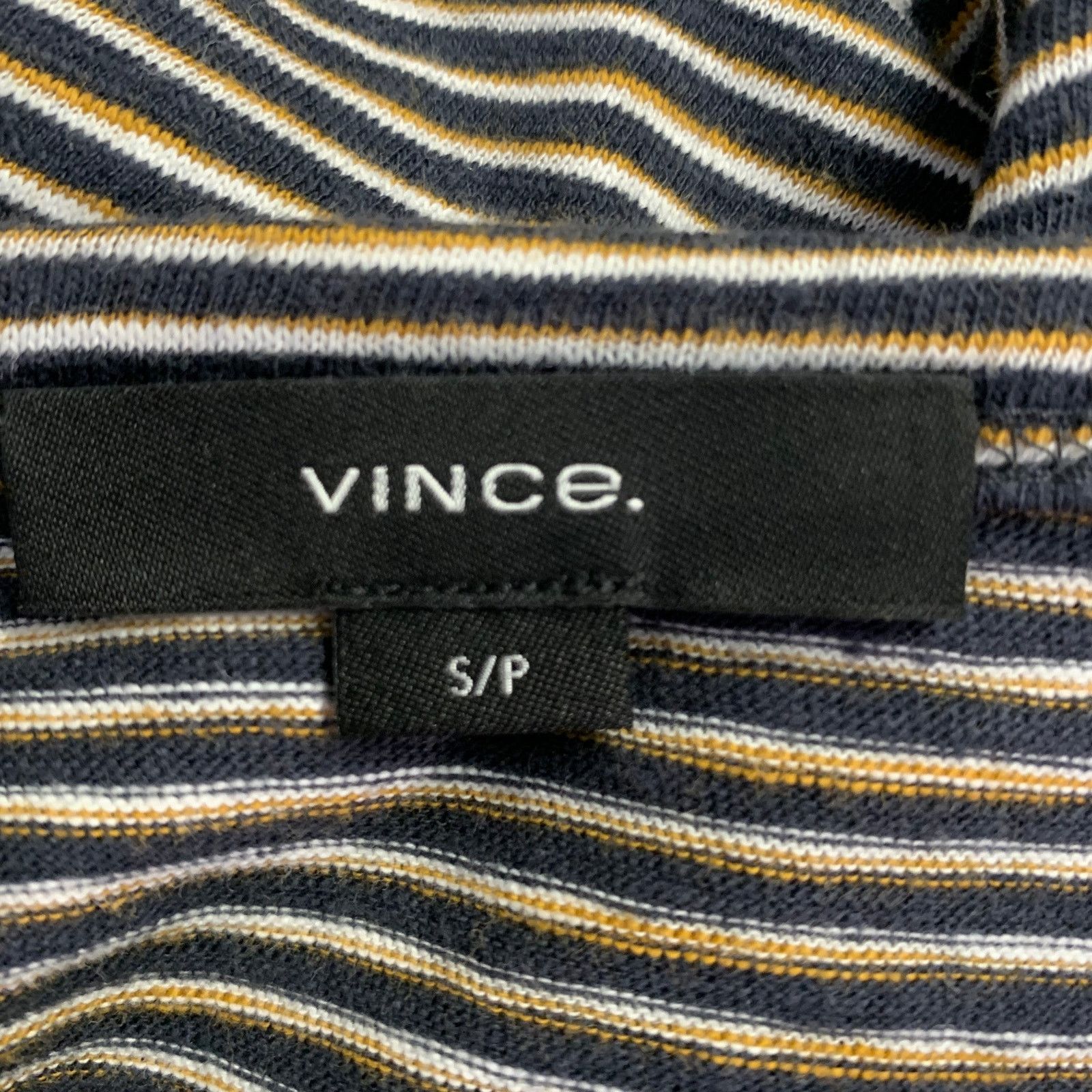 Vince S Navy Yellow & White Stripe Cotton Open Collar Pullover Size US S / EU 44-46 / 1 - 5 Thumbnail