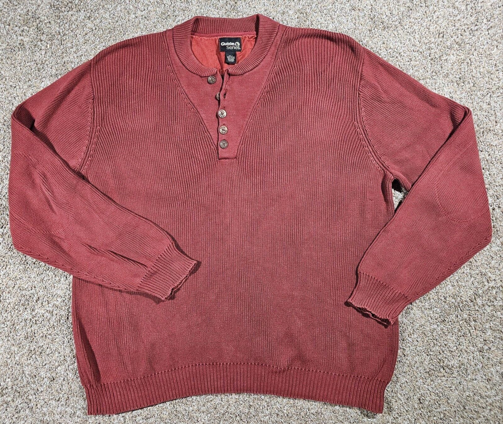 Designer Guide Series 5 Button Henley Sweater Mens 3XLT Red Hike Fish Size US XXL / EU 58 / 5 - 1 Thumbnail