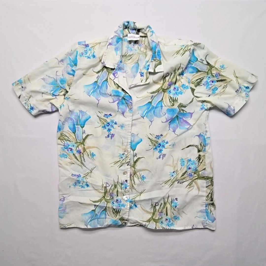 Vintage Vintage Bobbie Brooks Hawaiian Shirt Floral Print Blue L Size L / US 10 / IT 46 - 1 Thumbnail