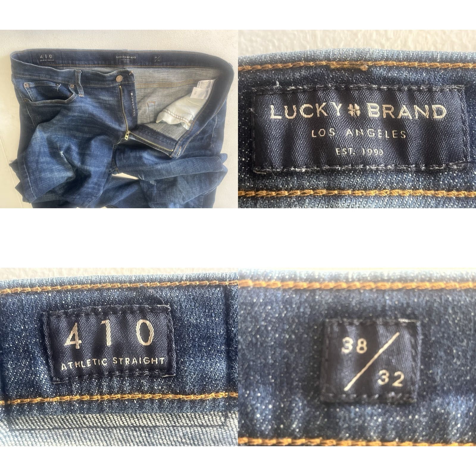 Lucky Brand Lucky Brand 410 Jeans Mens 38 x 32 Denim Straight Athletic Blue Comfort Pockets Belt Loops 5-Pocket Regular Inseam 32 Model 410 Size US 38 / EU 54 - 8 Thumbnail