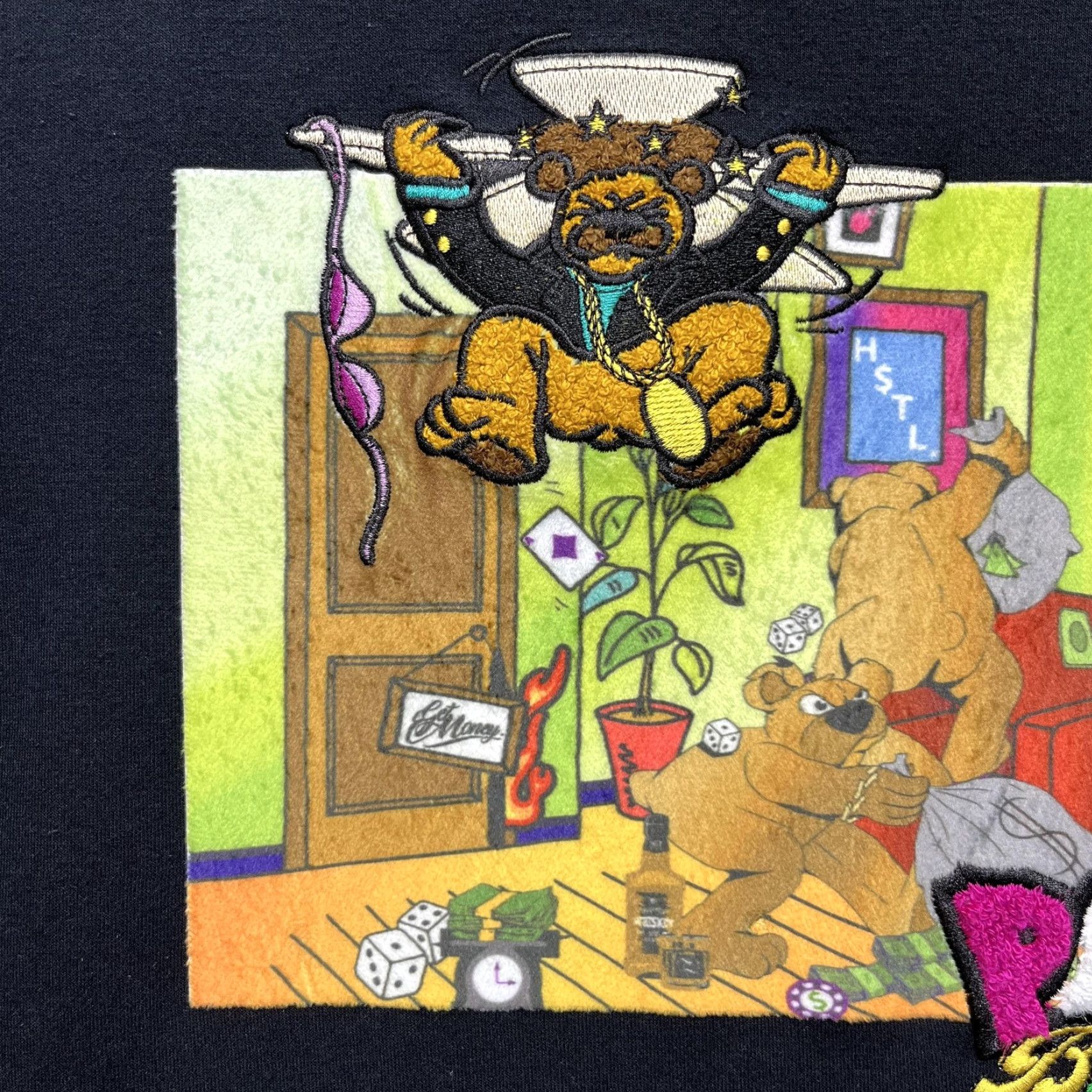 Vintage CivilizeD Sweatshirt Mens Large Black Bear Graphic Pockets Party & Bull#hit Size US L / EU 52-54 / 3 - 4 Thumbnail