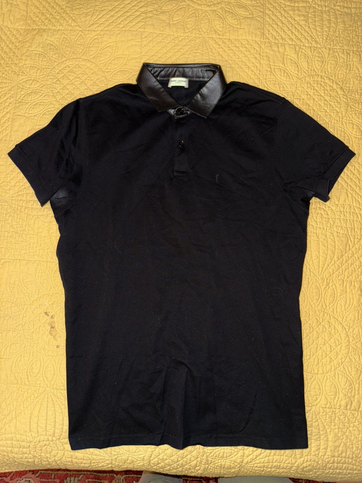 Yves Saint Laurent Yves Saint Laurent Black Polo w/ Leather Collar, mens large Size US L / EU 52-54 / 3 - 2 Thumbnail