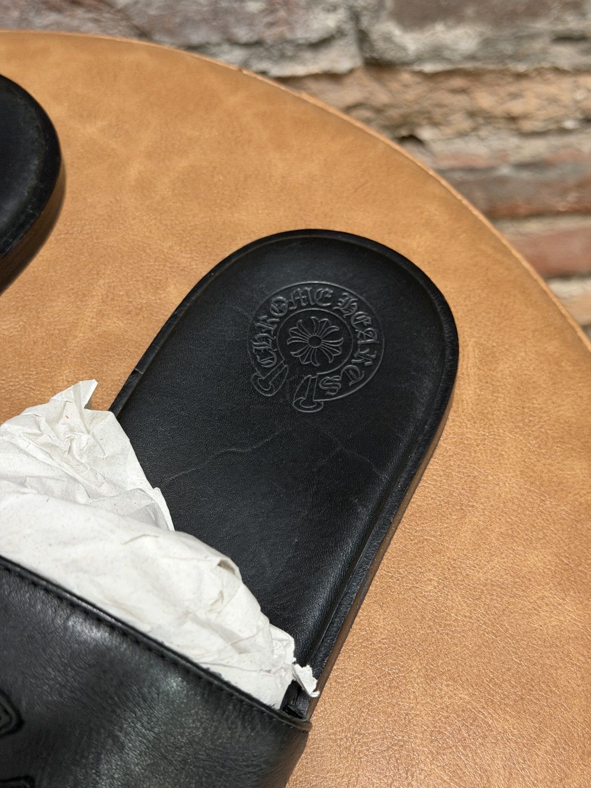 Chrome Hearts Chrome Hearts Leather Slides Black Size US 12 / EU 45 - 3 Thumbnail