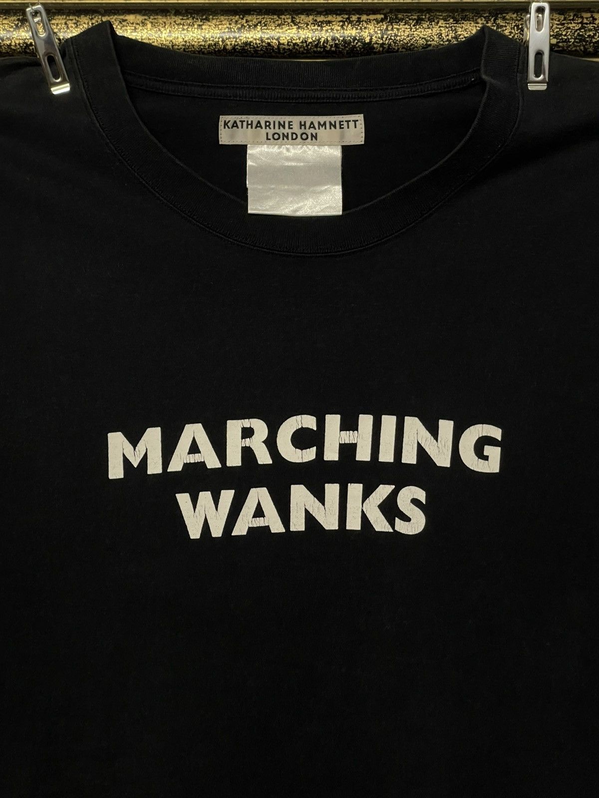 Katharine Hamnett London Vintage 1990s Designer Katherine Hamnett Marching Wanks Tee Size US XS / EU 42 / 0 - 6 Thumbnail