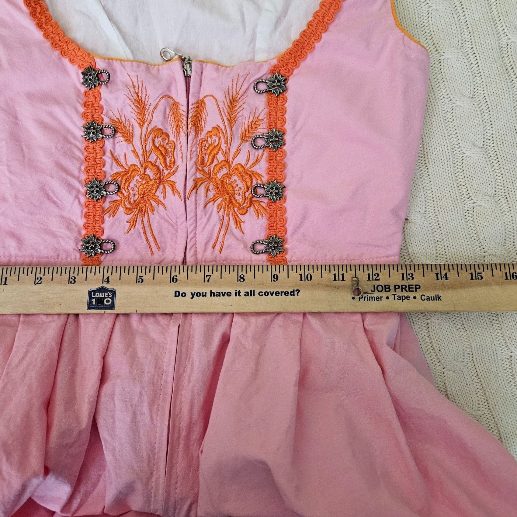 Pinko VINTAGE Oscar Trachten Dress Sleeveless Pink Embroidered Knee Length A-Line 34 Womens Size XXS / US 00 / IT 34 - 5 Thumbnail
