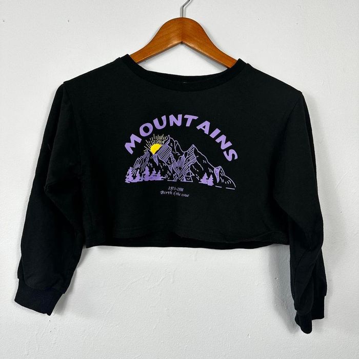 Modern Day Modern womens mountains birth of the issue long sleeve crop ...