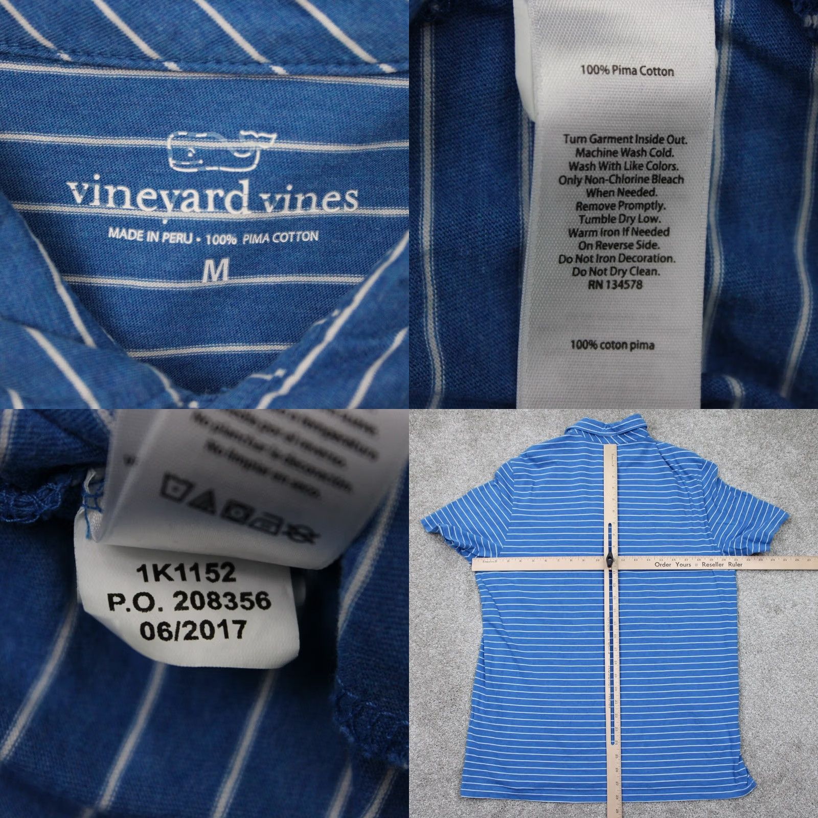 Vineyard Vines Vineyard Vines Polo Shirt Mens Medium Blue/White Stripe Short Sleeve Size US M / EU 48-50 / 2 - 8 Thumbnail