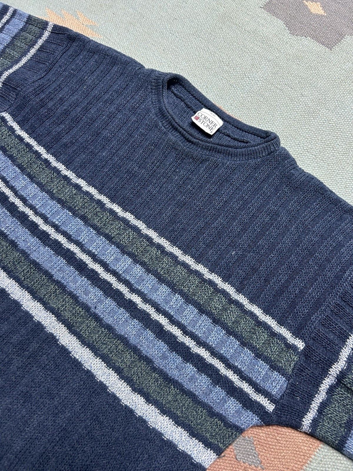 Vintage Vintage acrylic knit sweater striped corner stone USA XL Size US XL / EU 56 / 4 - 3 Thumbnail