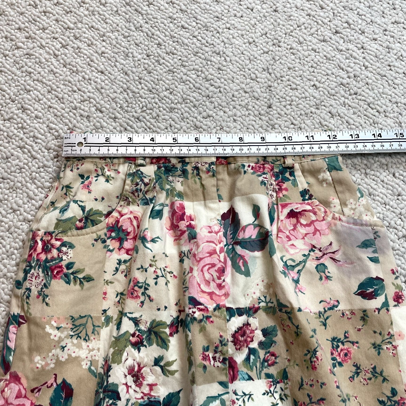 Vintage VINTAGE Carroll Reed Skirt Womens 6 Beige Floral Knee Length Cotton Pockets Size 28" / US 6 / IT 42 - 4 Thumbnail