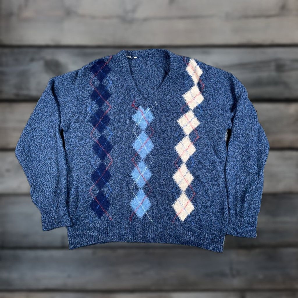 Vintage VINTAGE Argyle Pattern Wool Blend Sweater Mens Adult Large Blue Lightweight Preppy 90s Size US L / EU 52-54 / 3 - 1 Thumbnail