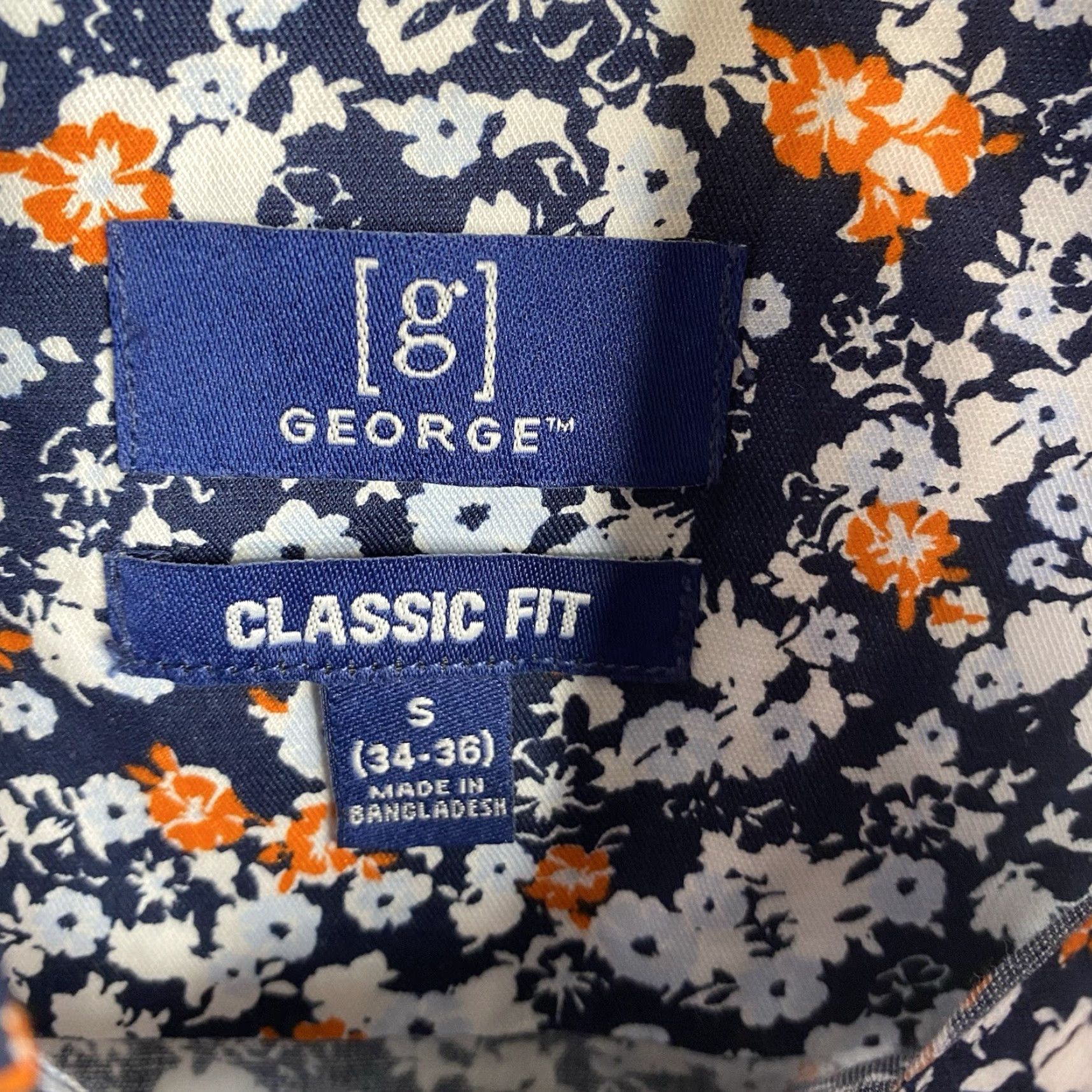 George George Mens Shirt S 34-36 Blue Floral Short Sleeve Button Up Casual Fit Stretch Size US S / EU 44-46 / 1 - 3 Thumbnail