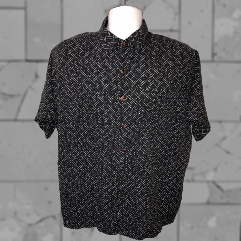 Nat Nast Nat Nast Mens Blue Silk/Cotton Short Sleeve Button Front Shirt L Size US L / EU 52-54 / 3 - 1 Thumbnail