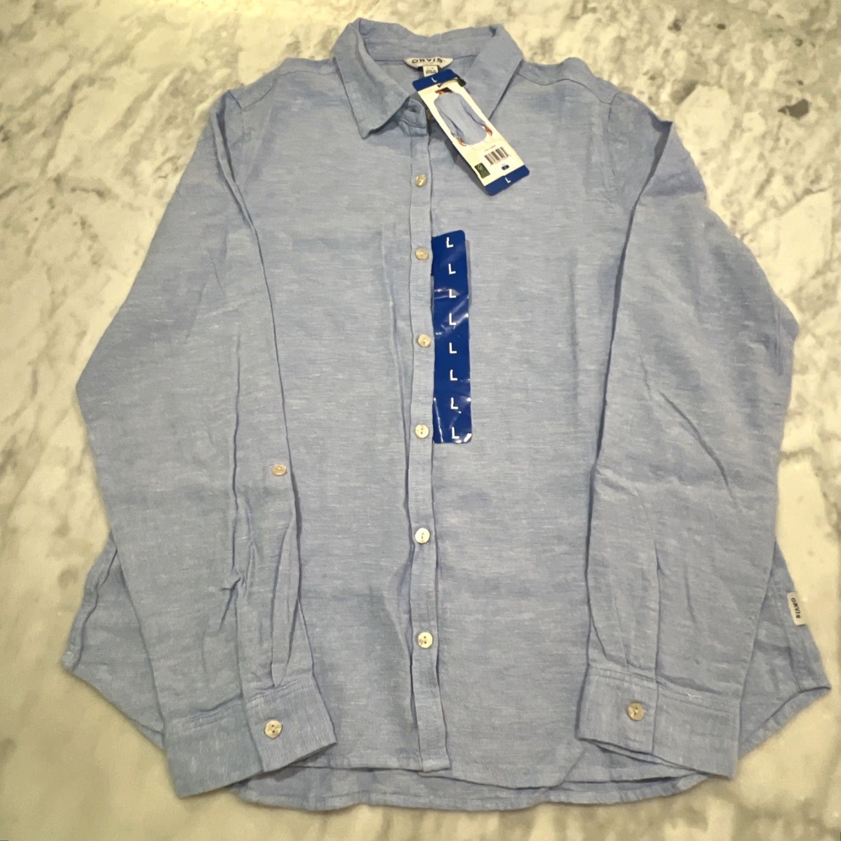 Orvis Orvis Linen Blend Shirt Top Womens Large Blue Button Down Long Sleeve Roll NWT Size L / US 10 / IT 46 - 2 Thumbnail