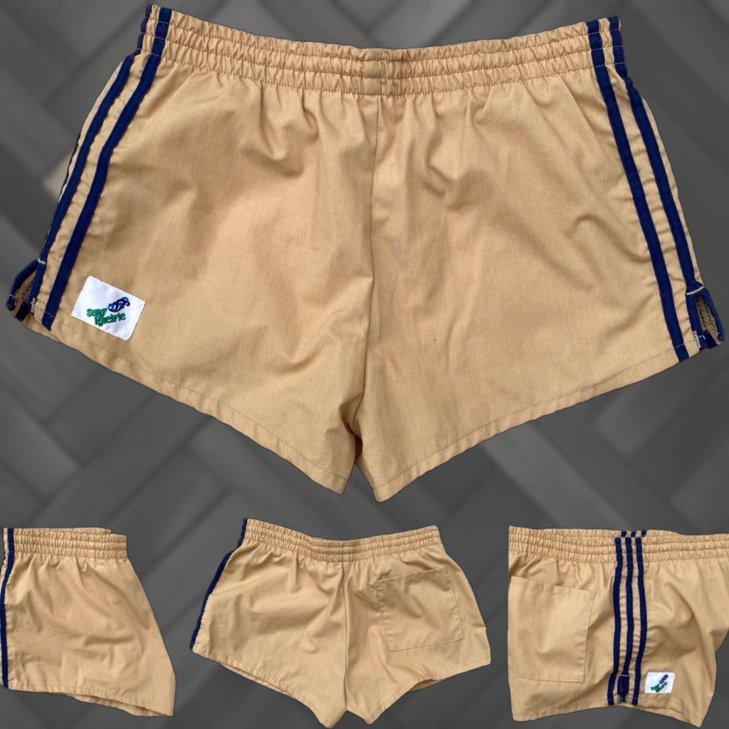 Swims VINTAGE Surf Pacific Mens Swim Short Striped Beige M Swimsuit Bottom Beach 90s Mens Boys Size US 31 - 1 Thumbnail