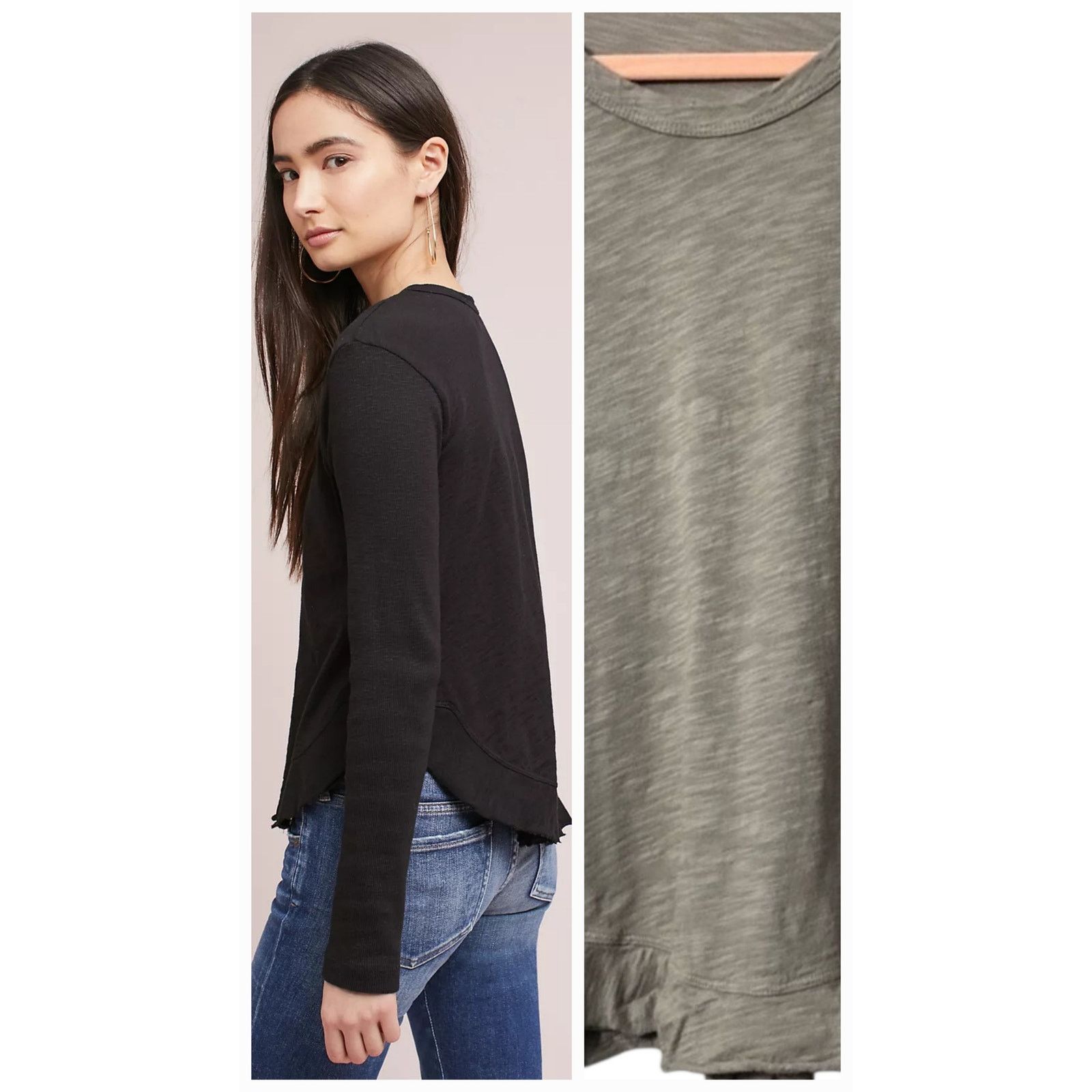 Anthropologie NWT Wilt Ruffle Shirttail Long Sleeve Tee $120 XS Gray Size XS / US 0-2 / IT 36-38 - 3 Thumbnail
