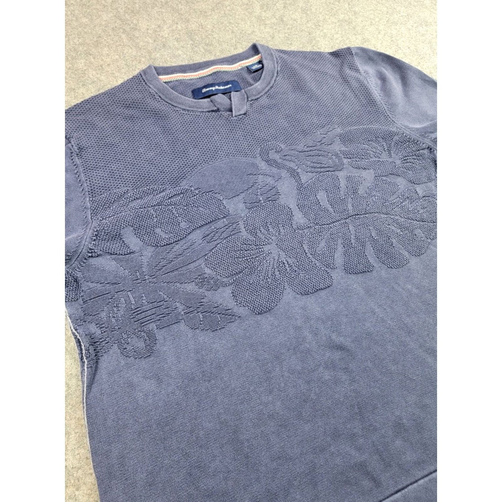 Tommy Bahama Tommy Bahama Pullover Sweater Mens Large Blue Knit Flamingo Split Neck Textured Size US L / EU 52-54 / 3 - 5 Thumbnail