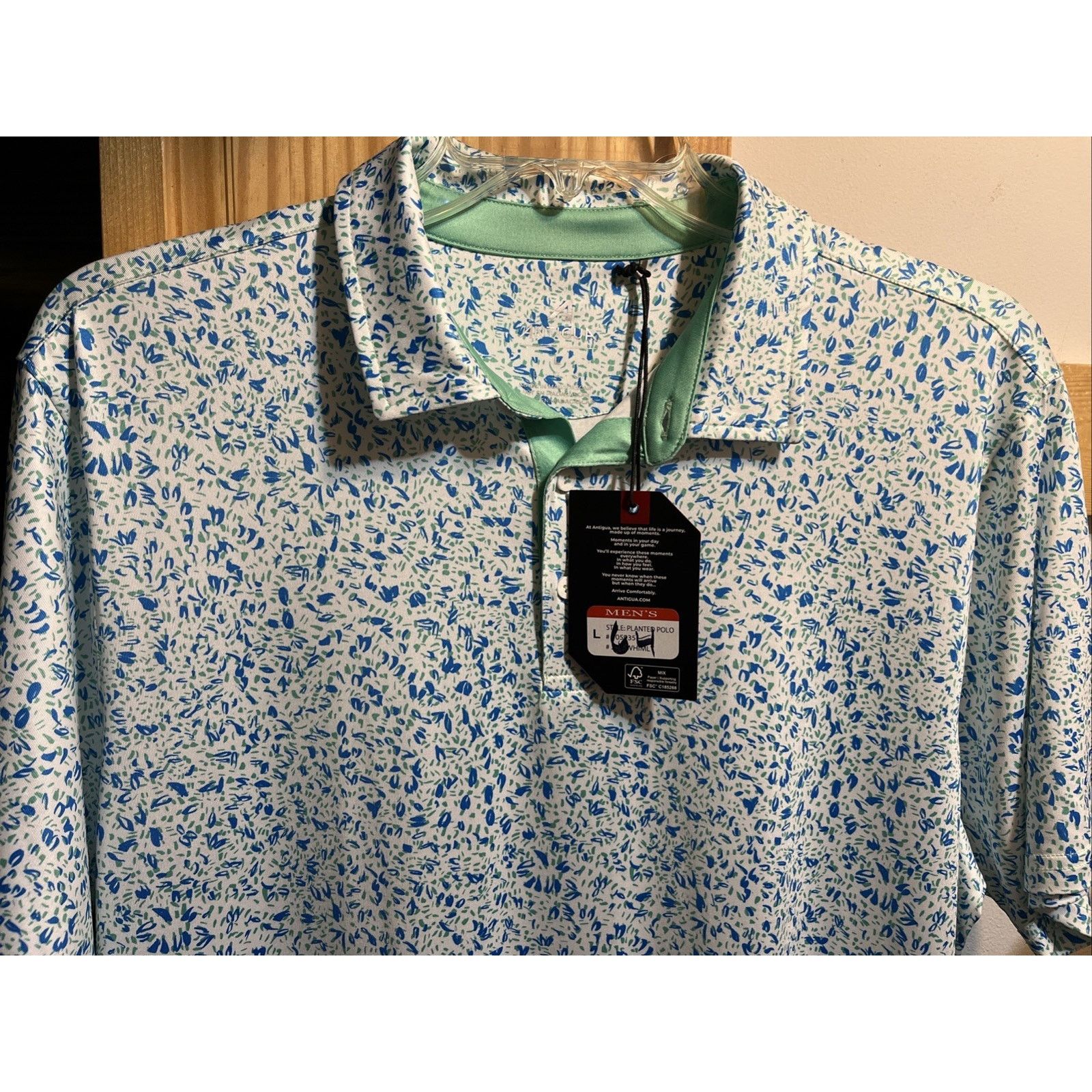 Antigua Antigua Men’s L Blue White Short Sleeve Golf Polo Shirt NWT Size US L / EU 52-54 / 3 - 6 Thumbnail