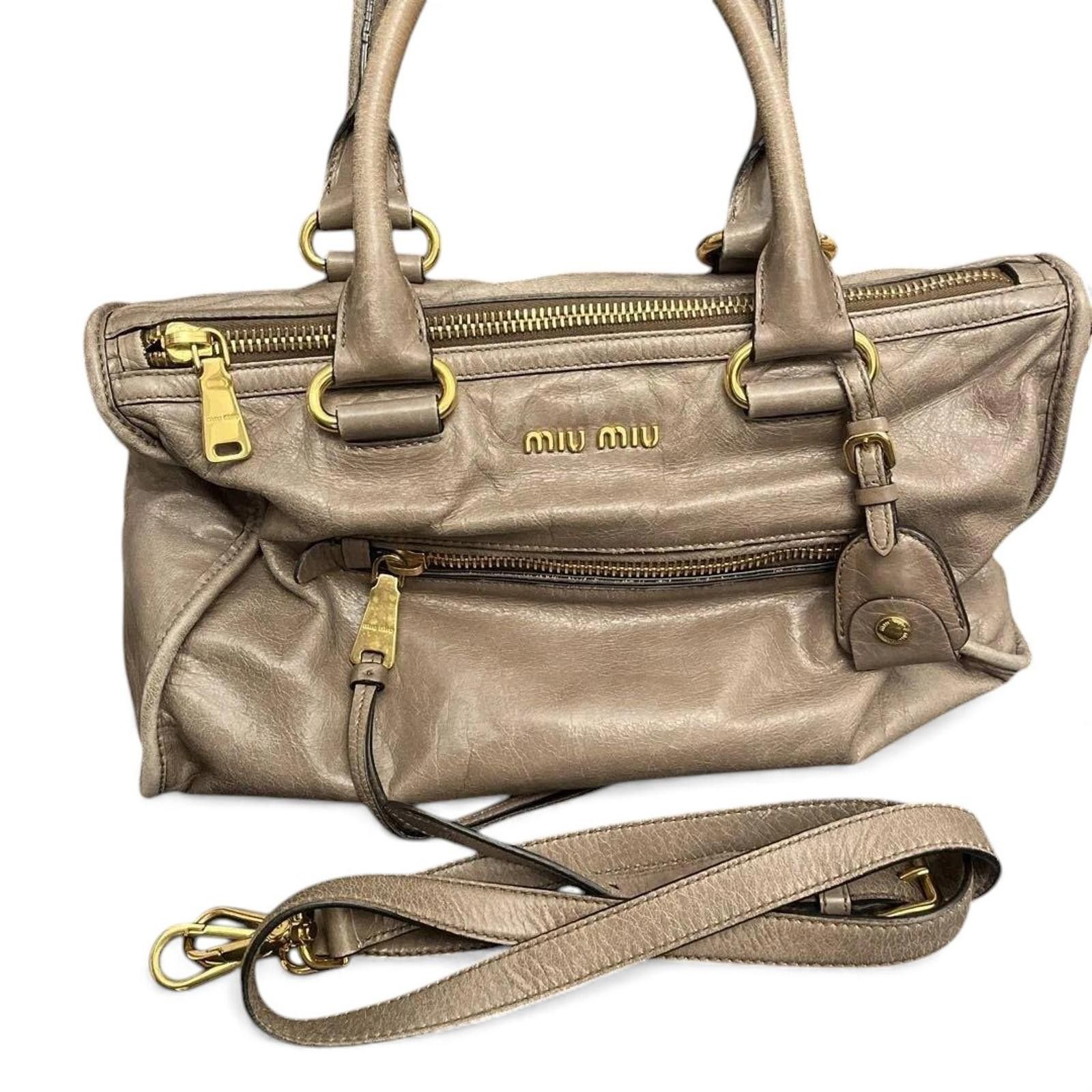 Miu Miu Miu Miu - Taupe Leather Handbag Gold Hardware Size ONE SIZE - 9 Thumbnail