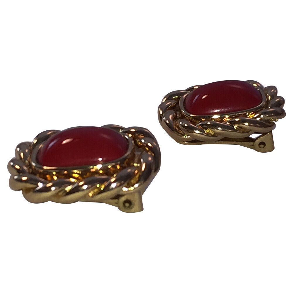 Dior Christian Dior Simulated Red Coral Cabochon Clip On Earrings Size ONE SIZE - 3 Thumbnail