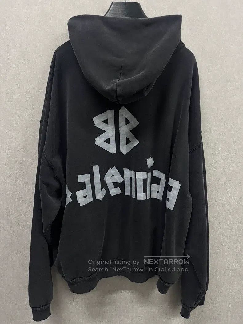 Balenciaga Balenciaga Silver Masking Tape Logo Printed Hooded Sweatsh Size US L / EU 52-54 / 3 - 5 Thumbnail
