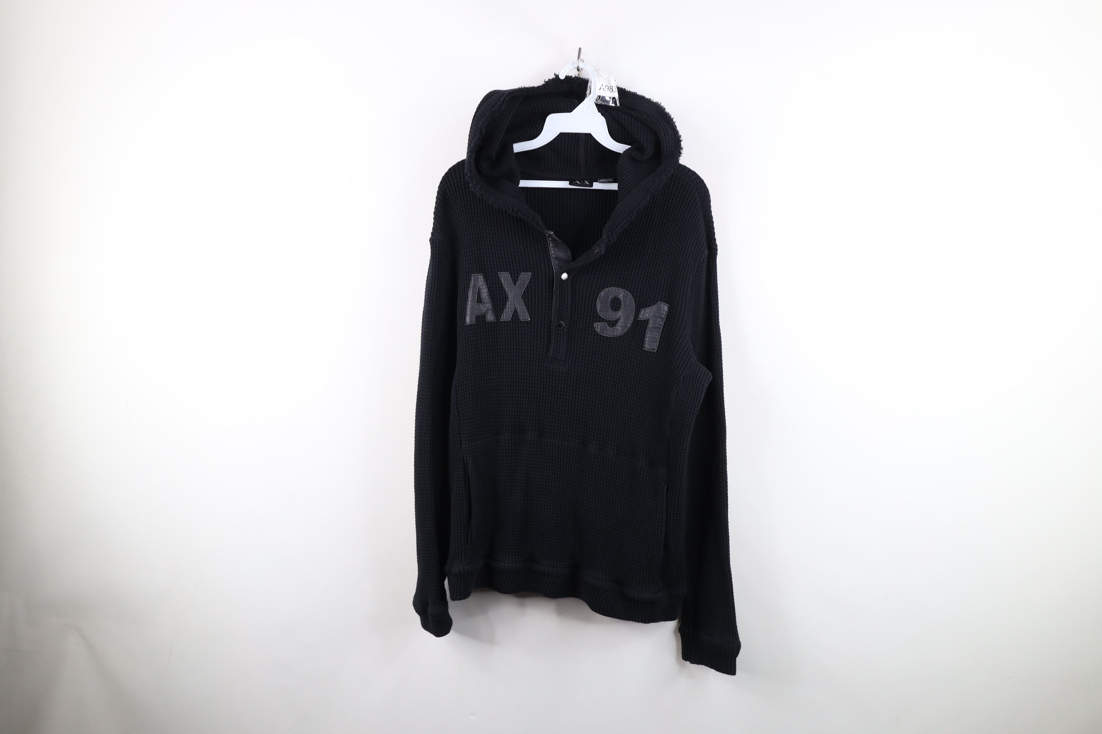 Armani Exchange Armani Exchange Leather Trim Thermal Waffle Knit Hoodie Size US L / EU 52-54 / 3 - 1 Thumbnail