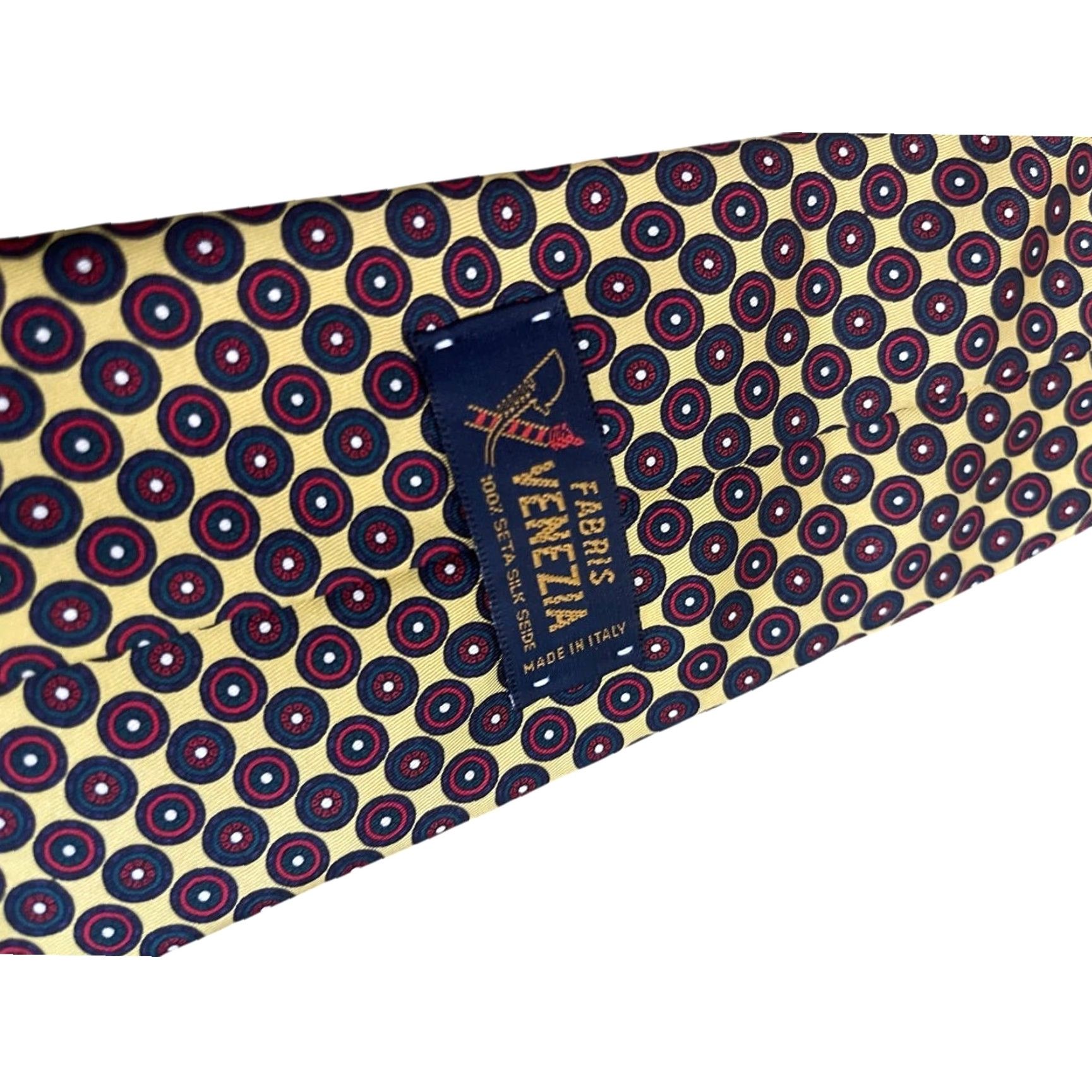 Vintage Venezia Tie 100% Silk Made in Italy Mens Gold 58 Inch 4" at widest point Size ONE SIZE - 5 Thumbnail