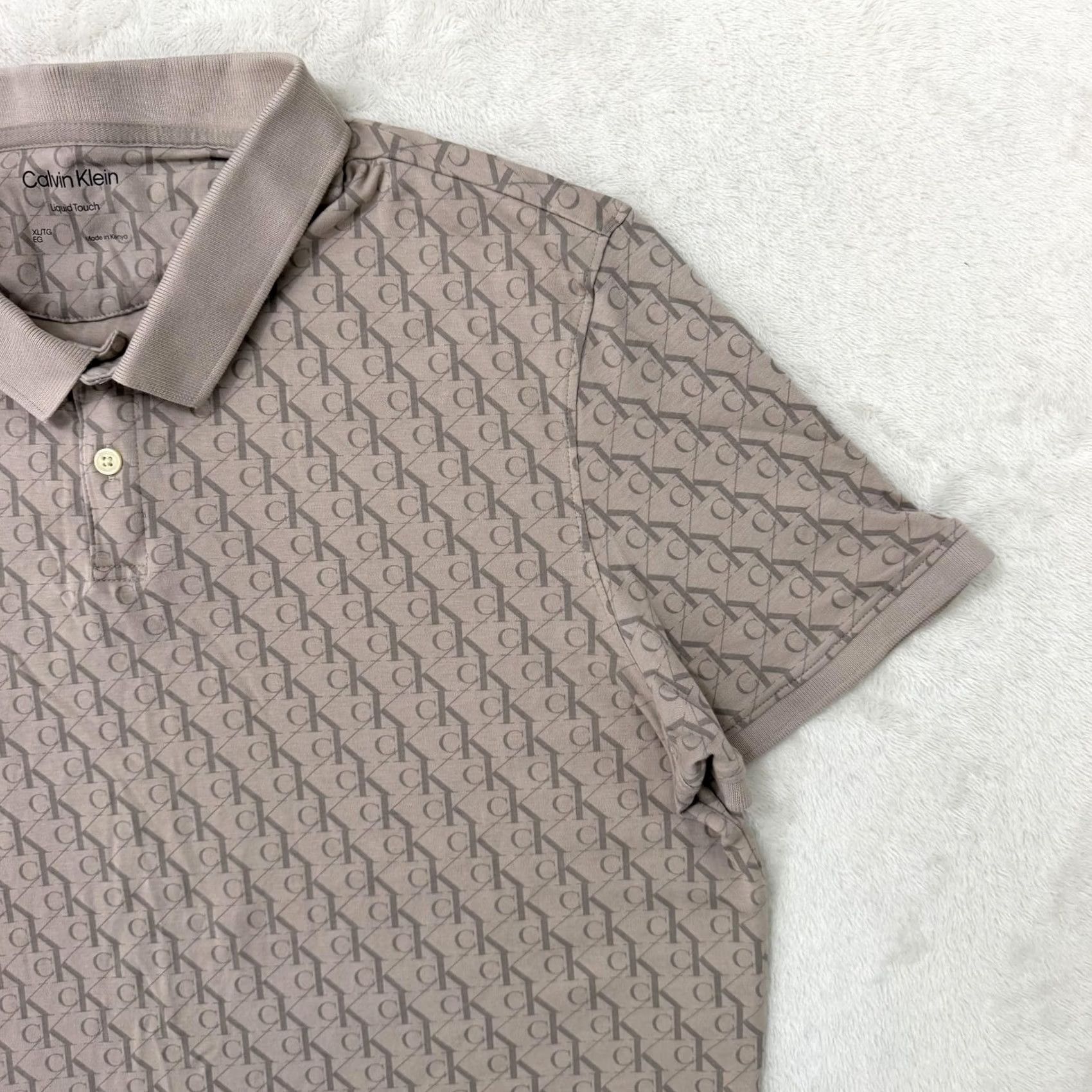 Calvin Klein Calvin Klein Polo Shirt Mens XL Beige Liquid Touch Logo Monogram Stretch AOP Short Sleeve Chelsea CK Shirt Polo Mens XL Beige Size US XL / EU 56 / 4 - 3 Thumbnail