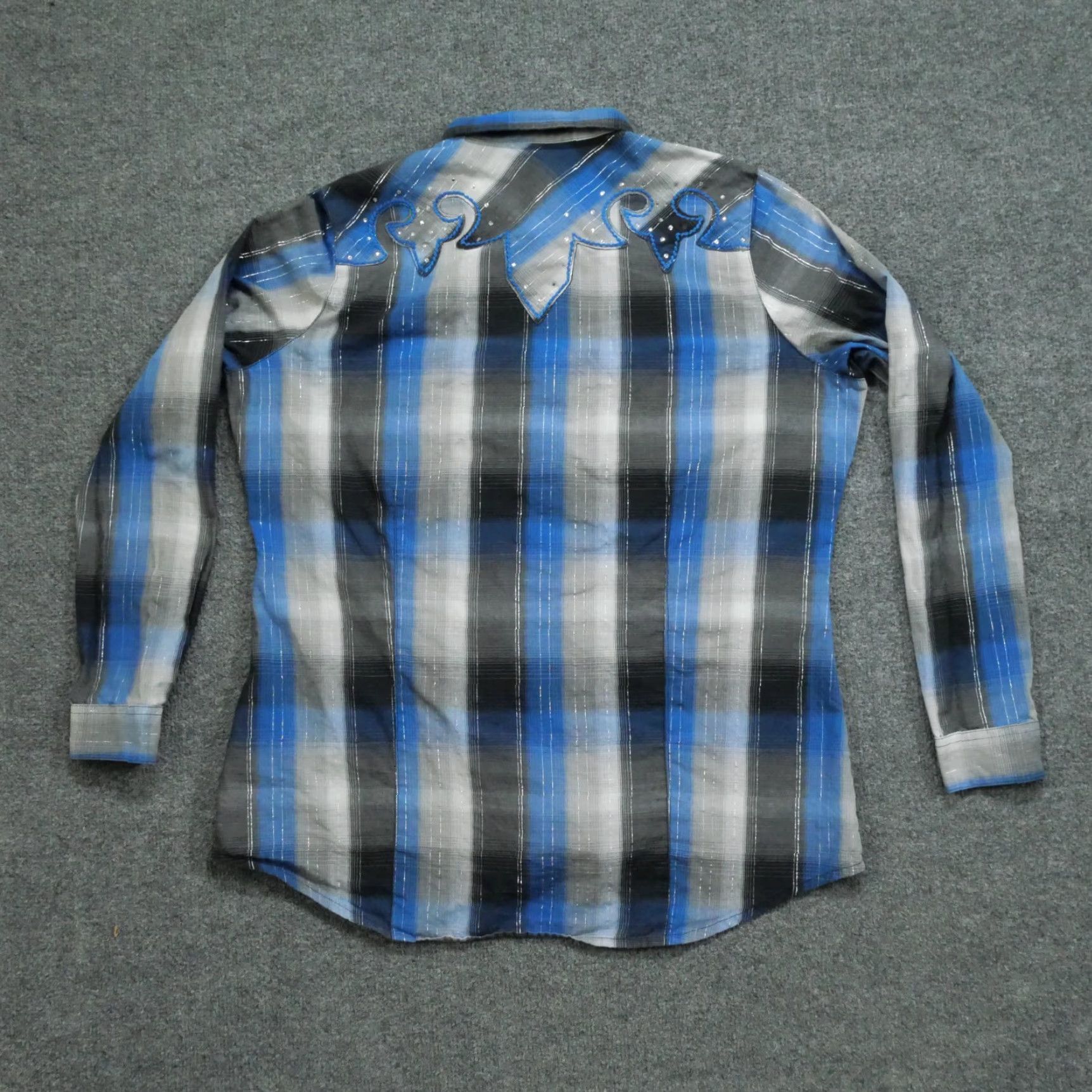 Wrangler VINTAGE Wrangler Pearl Snap Shirt Womens XL Blue Black Plaid Western Casual Long Sleeve Collared Snap Button-Up Size XL / US 12-14 / IT 48-50 - 7 Thumbnail