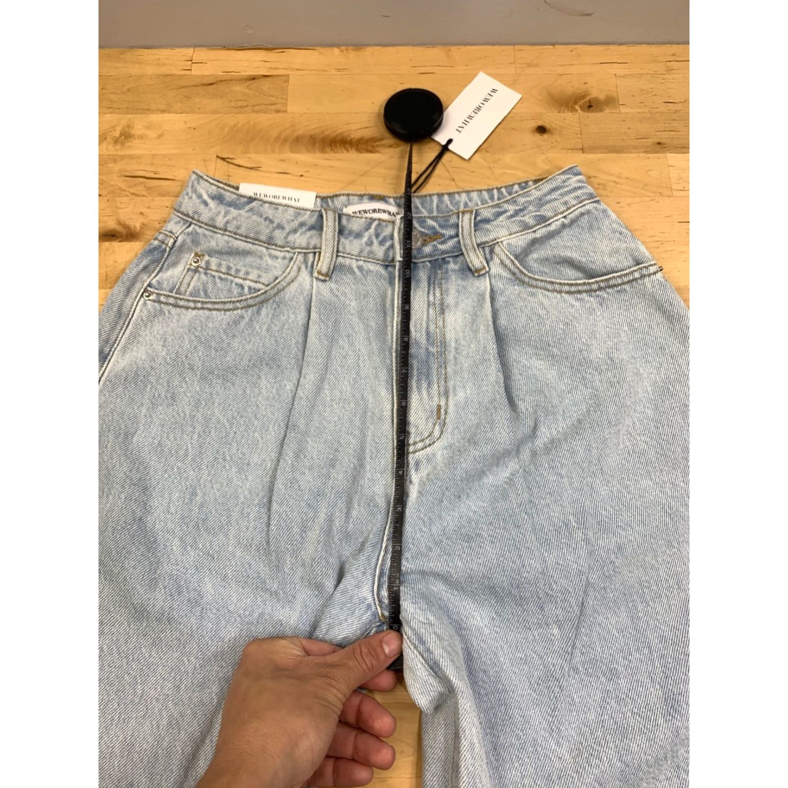 Vintage We Wore What High Rise Pleated Wide Leg Jeans Womens 25 Blue Light Wash Denim 32 Inseam Folded Pocket Bohemian Festival 90s, College, Boho Womens Size 42" / US 20 - 5 Thumbnail