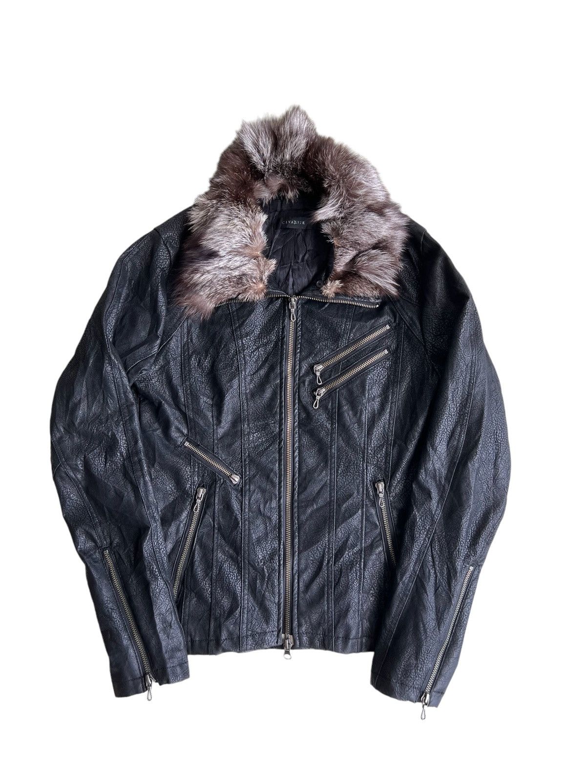 image of Fuga X Civarize Fox Fur Bondage Zipper Mosaic Leather Jacket in Black, Men's (Size Small)
