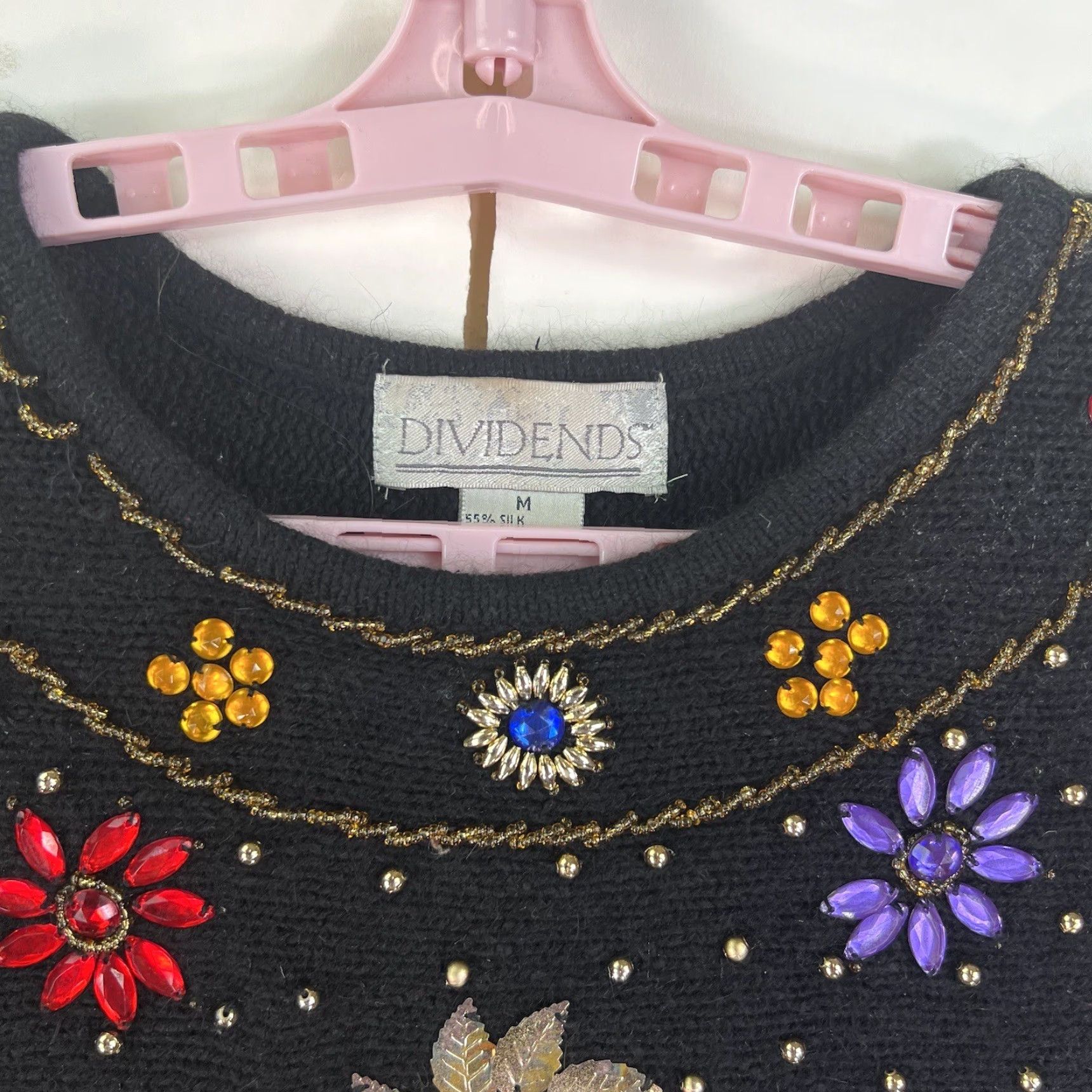 Vintage VINTAGE Dividends Silk Blend Sweater Womens M Beaded Jewell Ornate Floral Black Size M / US 6-8 / IT 42-44 - 3 Thumbnail