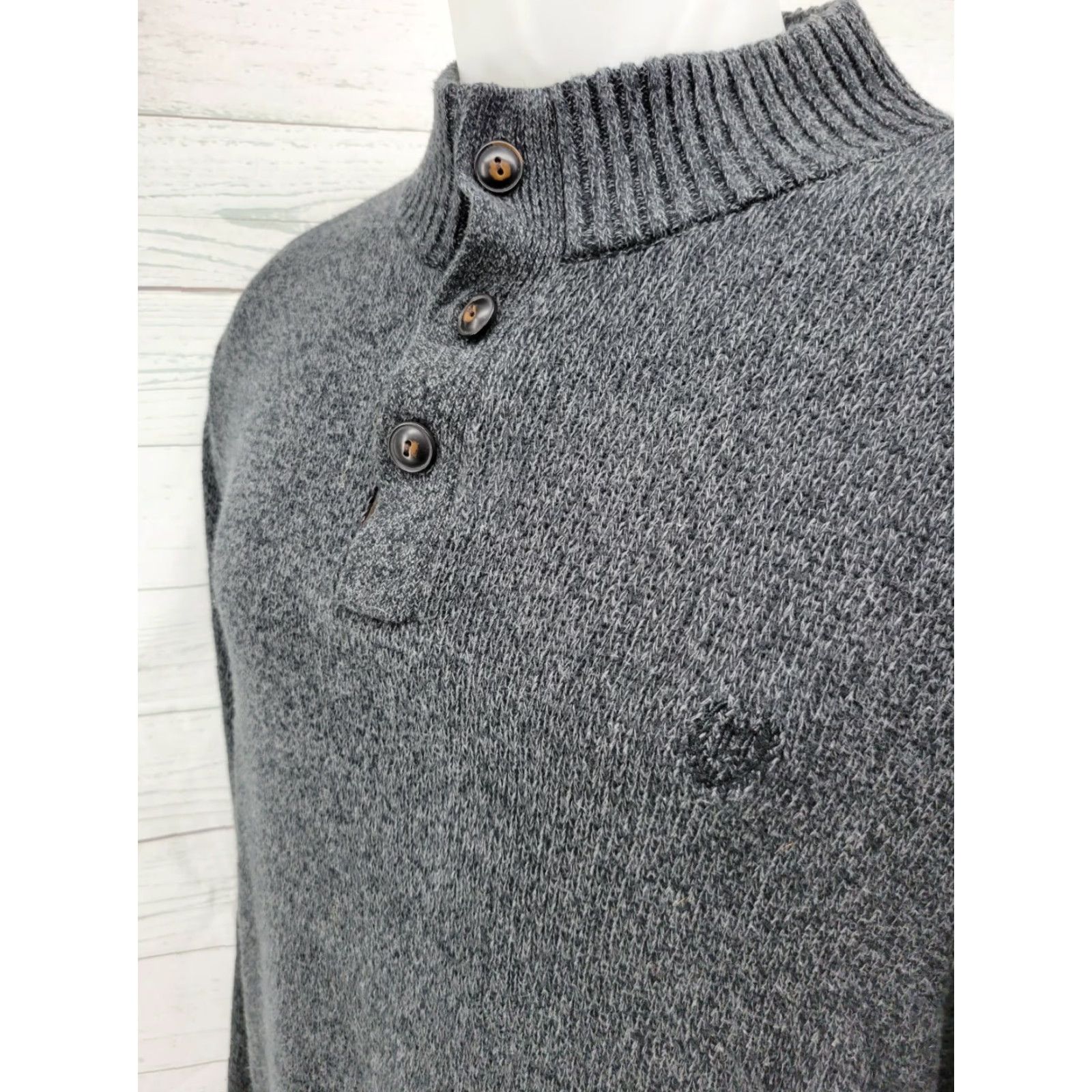 Chaps Chaps Sweater 3 Button Cotton Men's Large Gray Knit Mock Neck Button Accents Vintage No Size US L / EU 52-54 / 3 - 3 Thumbnail