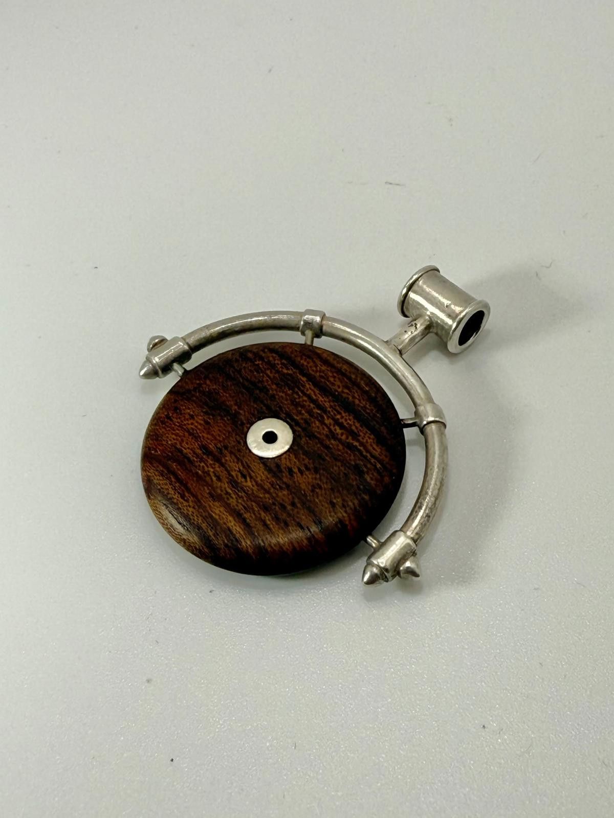 Vintage 70's Sterling Silver Wooden Pendant Size ONE SIZE - 2 Thumbnail