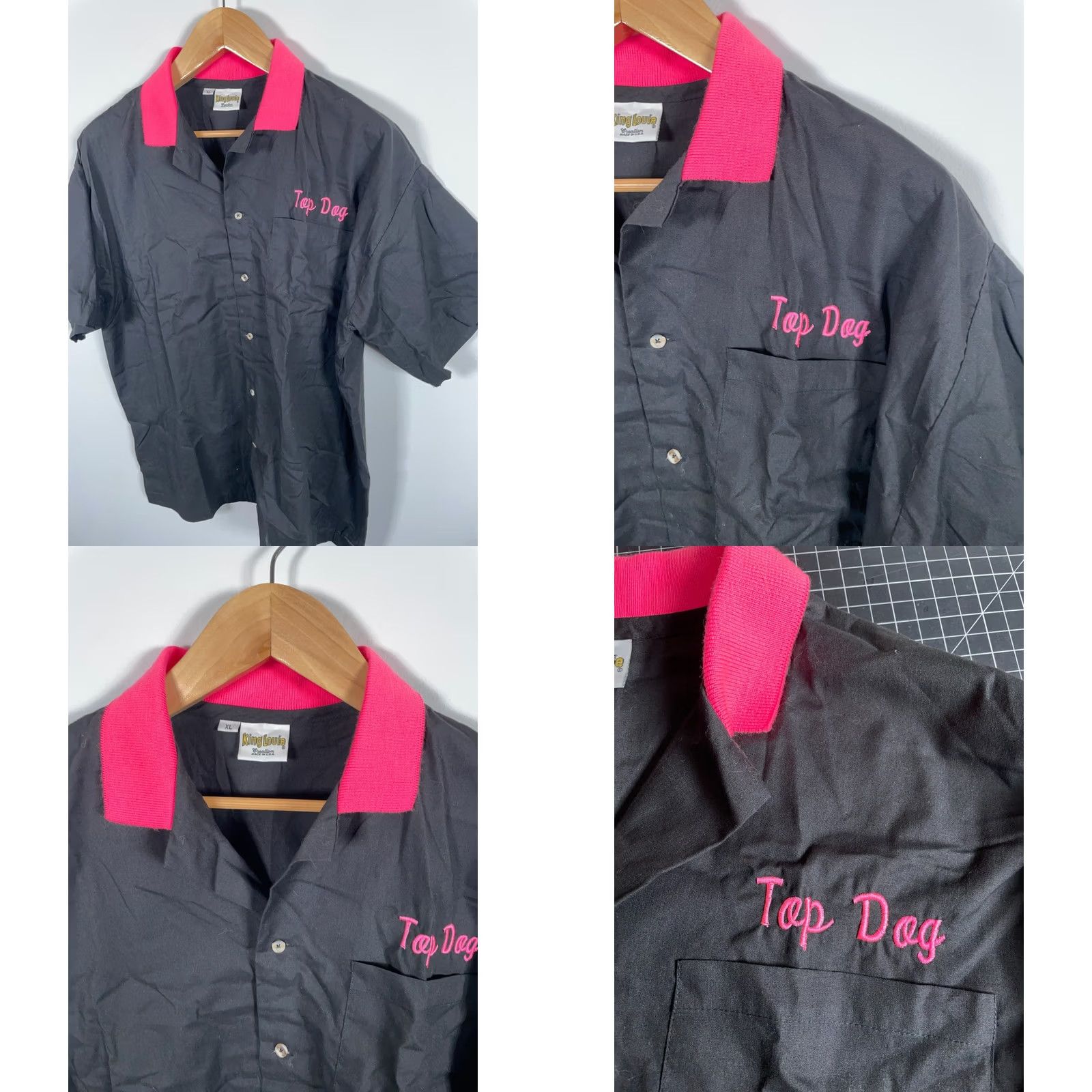 Vintage King Louie Shirt Men XL Black Pink Camp Collar 70s Vintage Chainstitch Top Dog Button-Up Short Sleeve Embroidered Bowling Shirt Size US XL / EU 56 / 4 - 8 Thumbnail