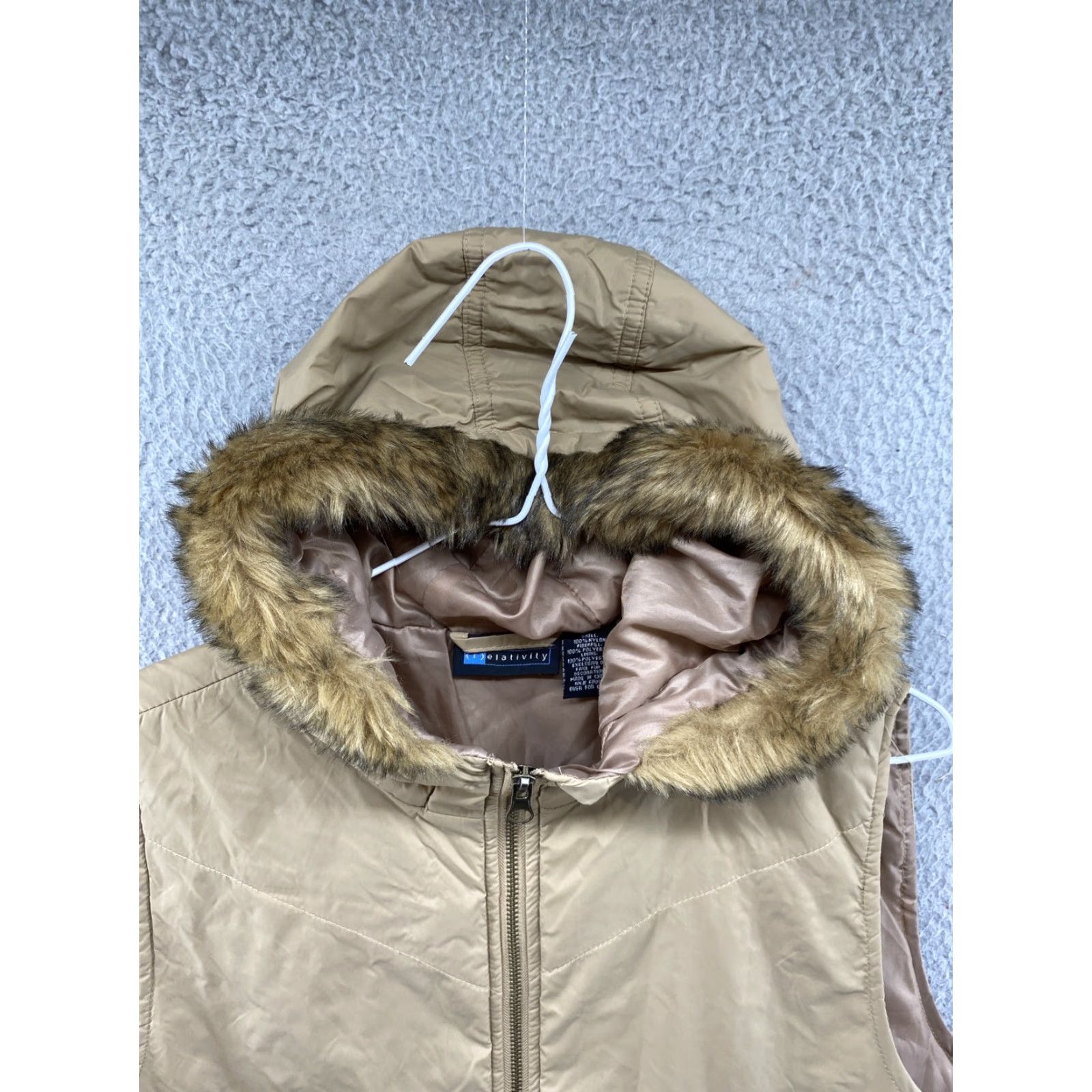 Vintage Relativity Women's Vest Nylon Beige Full Zip Faux Fur Hood L Size Size L / US 10 / IT 46 - 4 Thumbnail