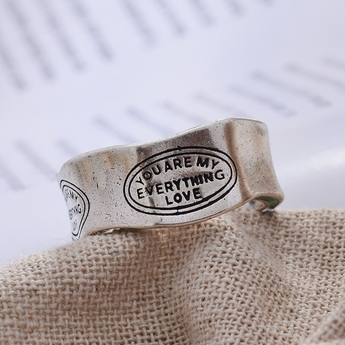 Japanese Brand × Vintage Elegant Letter Carving Green Stripe Design Retro Ring Size ONE SIZE - 5 Thumbnail