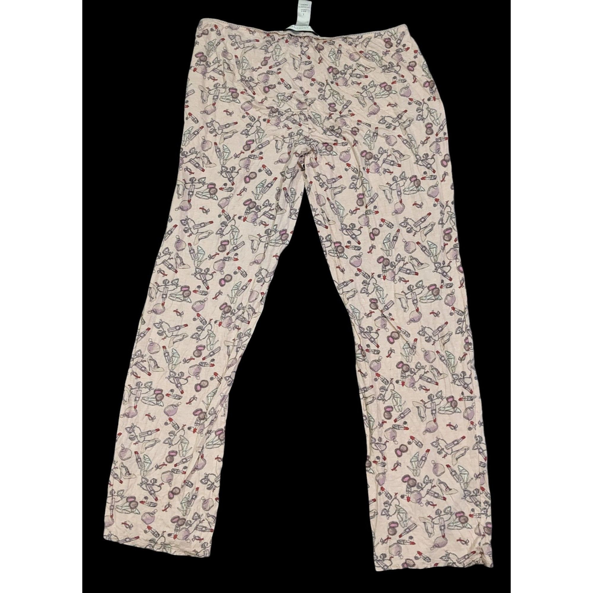 Other Coquette Pale Pink Makeup Print Pajama Lounge Pants by Laure Size 32" / US 10 / IT 46 - 2 Thumbnail