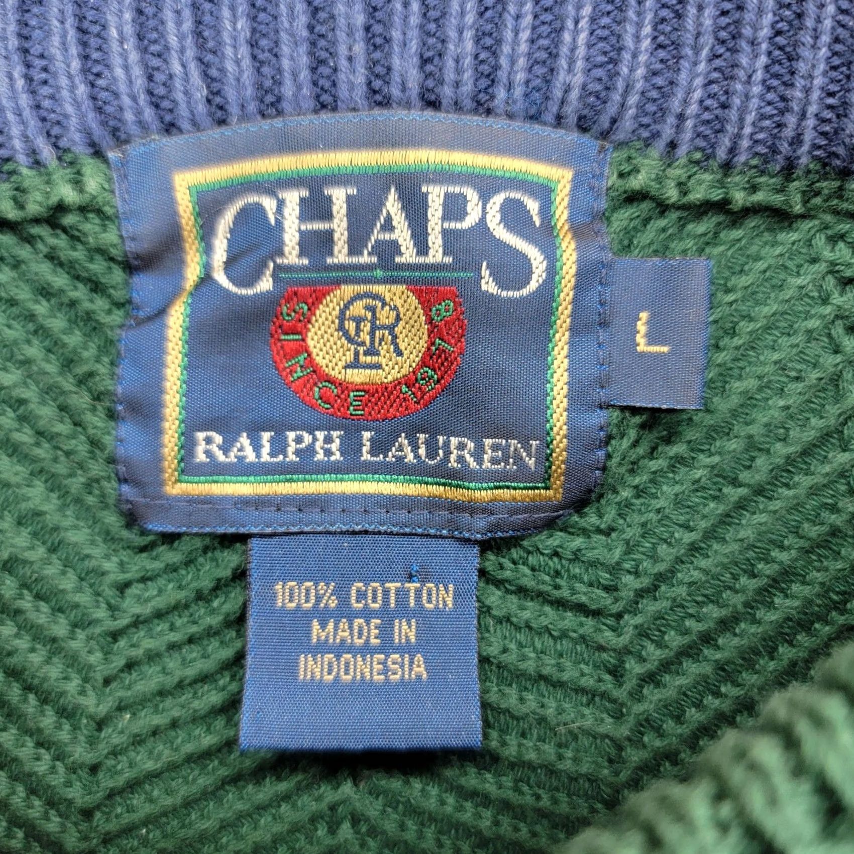 Ralph Lauren Chaps Ralph Lauren Sweater Mens Large Green Herringbone Crew Neck Pullover Logo Size US L / EU 52-54 / 3 - 5 Thumbnail