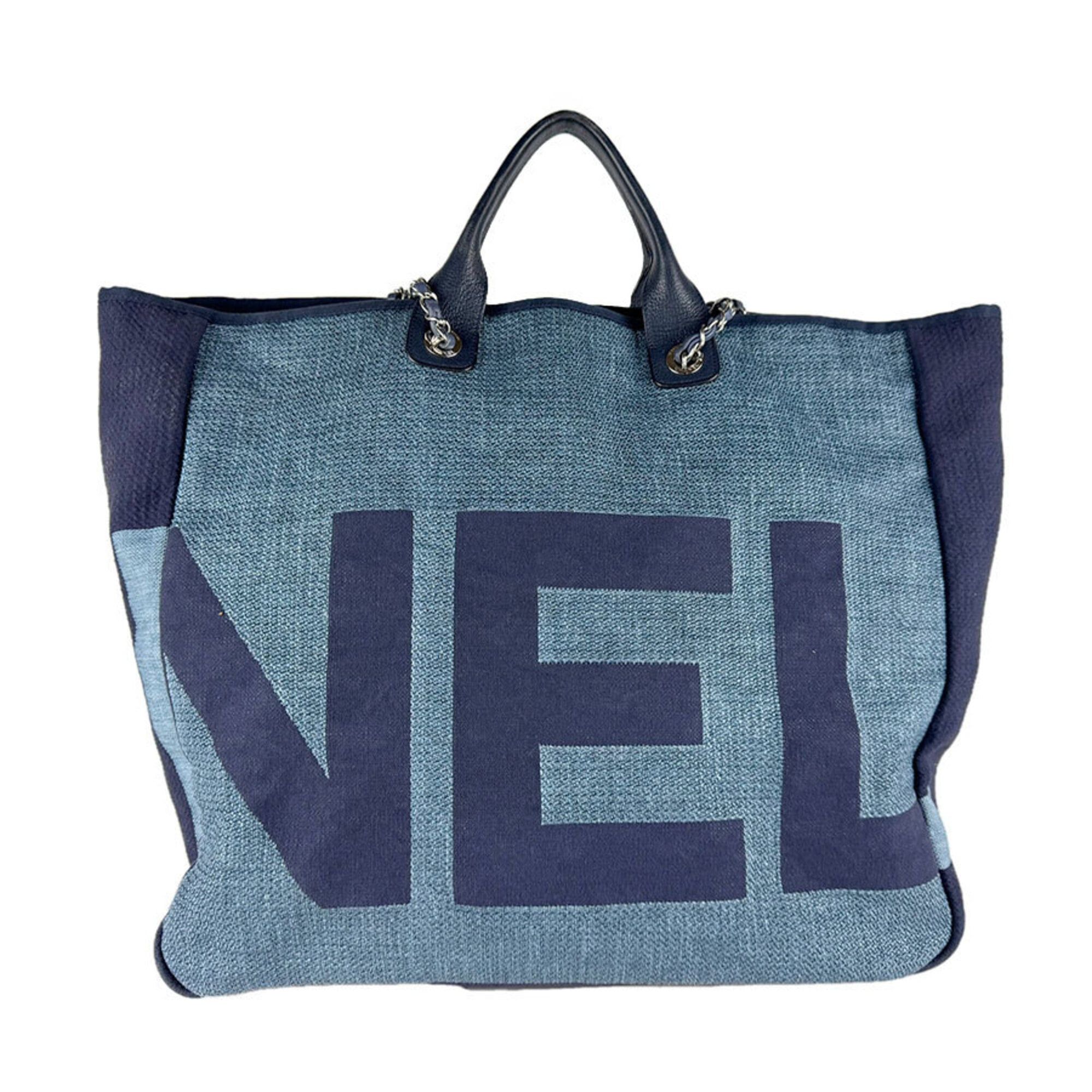 Chanel Chanel Shoulder Bag Large Shopping Tote Raffia Canvas Blue Women's z9568 Size ONE SIZE - 1 Thumbnail