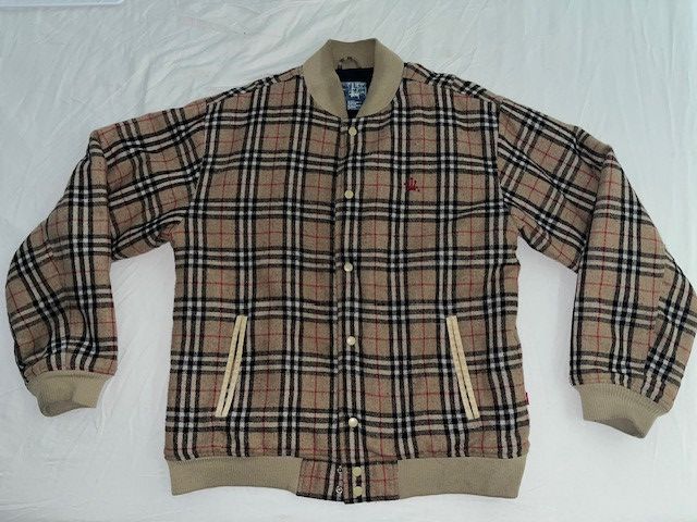 image of Stussy Wool Nova Check Bomber in Tan Plaid, Men's (Size XL)