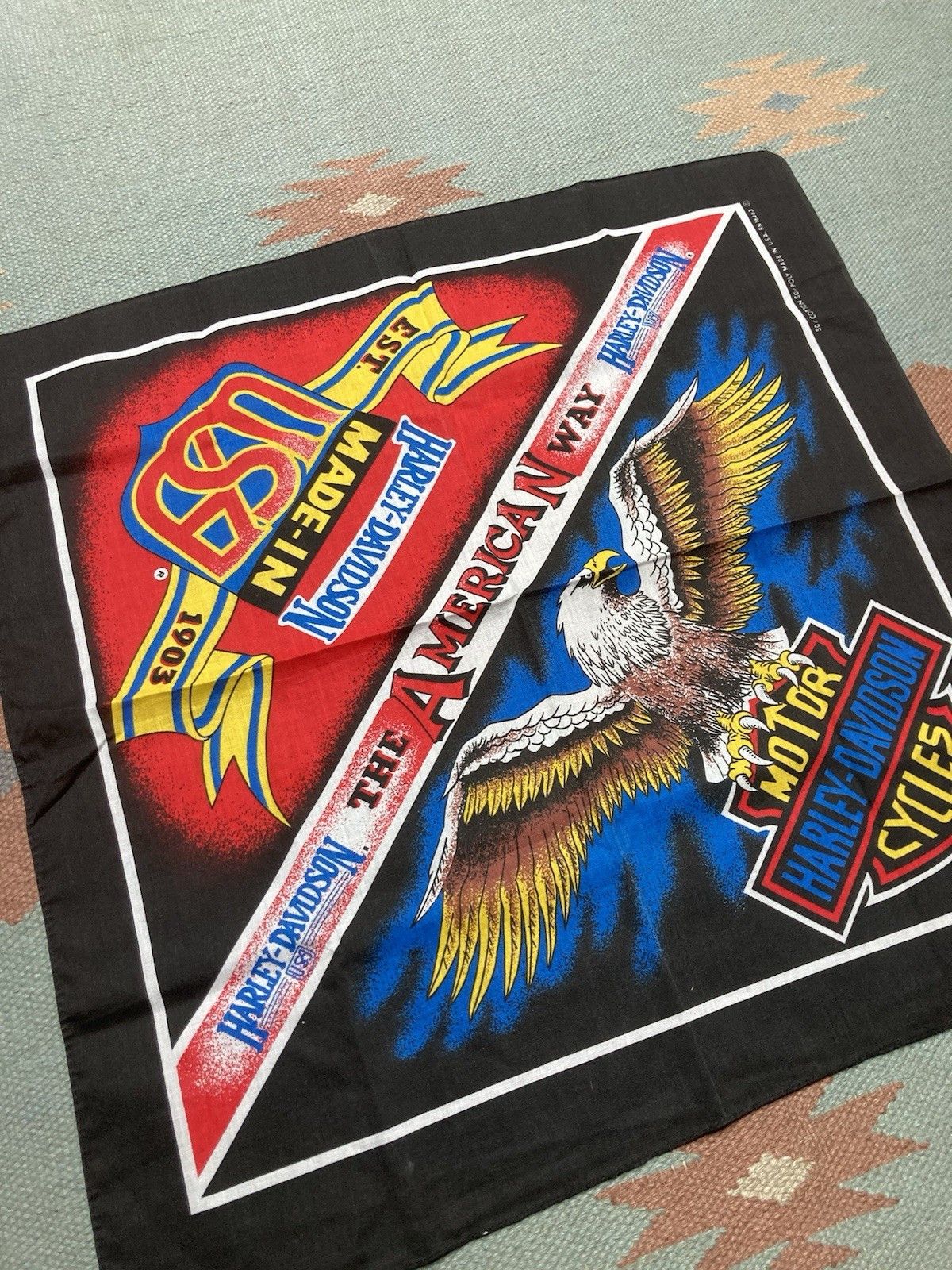Vintage vtg 80s Harley Davidson bandana the American way biker eagle Size ONE SIZE - 3 Thumbnail