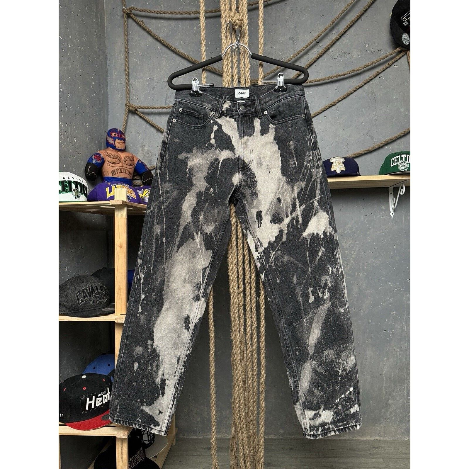 Obey Hardwork Printed Tie Dye Cotton Baggy Denim Pants