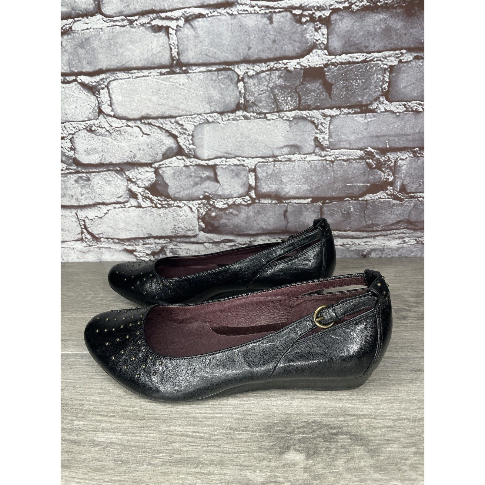 Clarks INDIGO BY CLARKS Black Lea Bishop Studded Slip On Strap Wedg Size US 8 / IT 38 - 16 Thumbnail