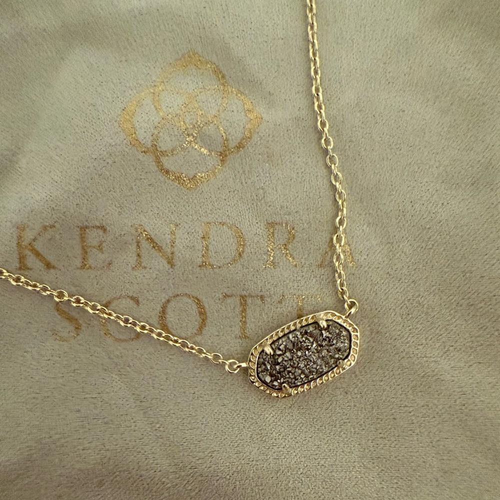 Designer Kendra Scott Elisa Necklace Platinum Drusy Pendant Gold Size ONE SIZE - 1 Thumbnail