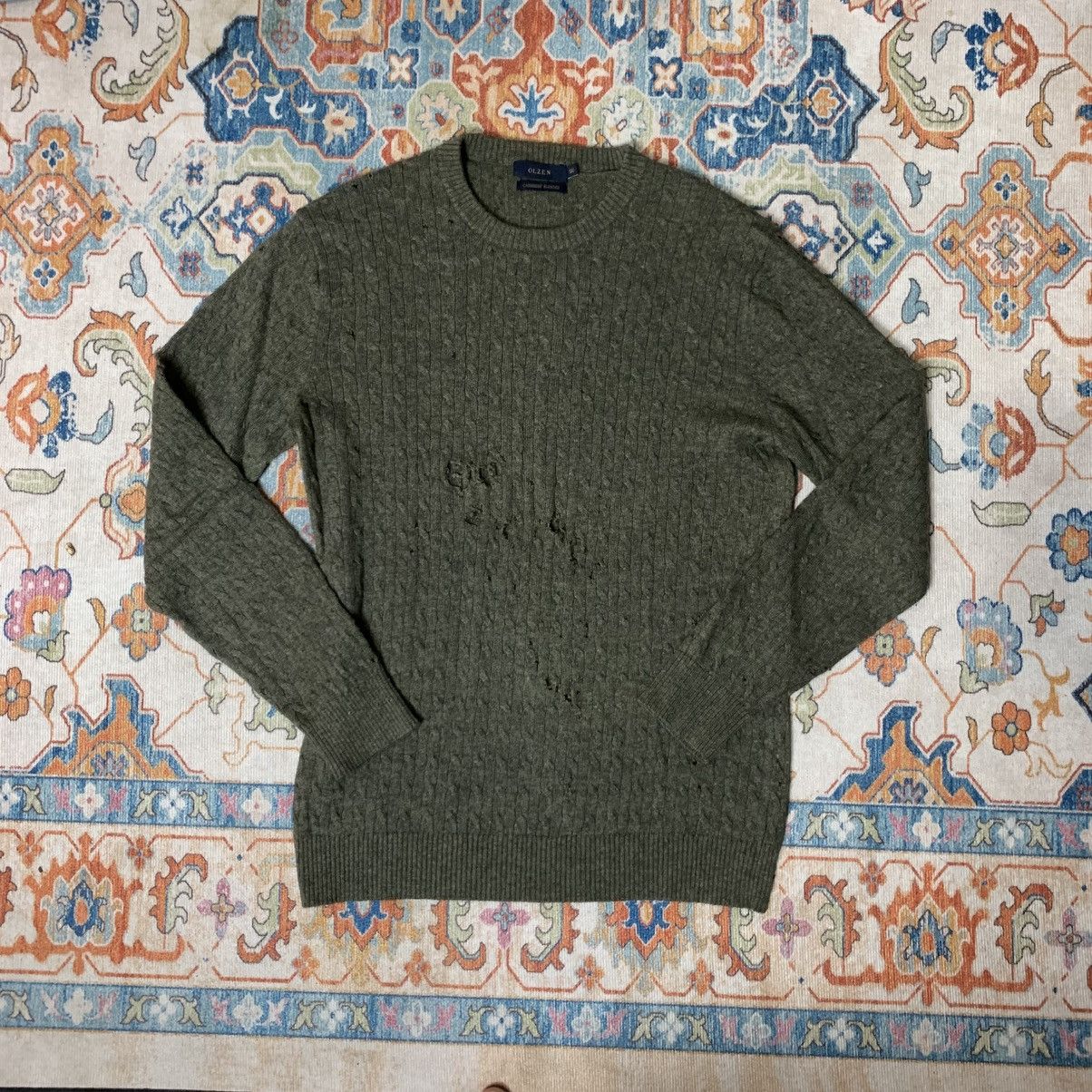 Japanese Brand crazy Distressed Cashmere Blend Cable Knit Size US L / EU 52-54 / 3 - 3 Thumbnail