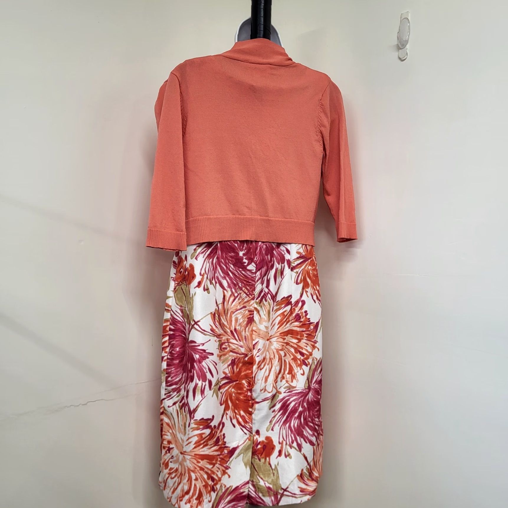 Vintage Studio 1 Two-Piece Dress Women's Size 6 Crew Neck Bodycon Floral Print Salmon Sleeveless Size M / US 6-8 / IT 42-44 - 2 Thumbnail