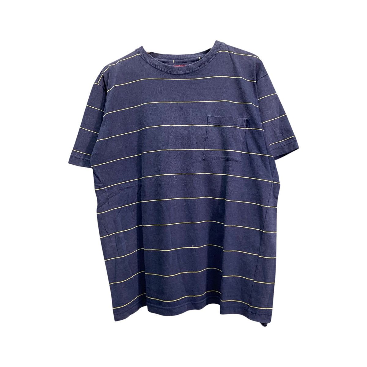 Supreme Striped Pocket Tee Navy Blue Yellow Thin Stripe SZ L